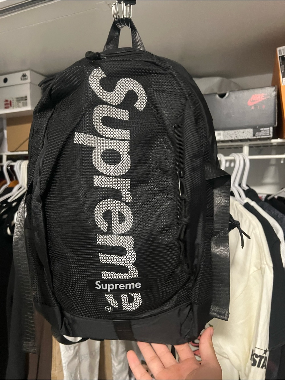 Supreme Black Backpack with White Vertical Logo